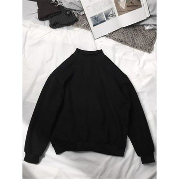 男士新款日系復古半高領衛衣男春純棉秋季男生圓領上衣黑色衣服潮