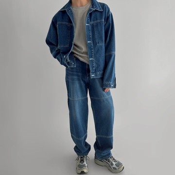 正韓車線設計寬版牛仔套裝 牛仔夾克 闊腿牛仔褲 2色 YUPPIE 現貨+預購出清