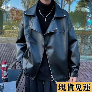 台灣限時熱賣 皮衣外套男 夾克 皮衣 防風外套 PU皮衣 長版皮衣外套男秋季韓版潮流帥氣ins港風百搭寬鬆休閒機車夾克