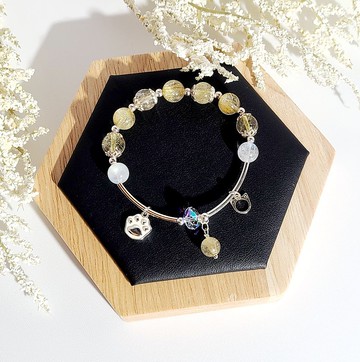 財運 x 感情 -  天然金髮晶 / 藍光白月光石手鍊