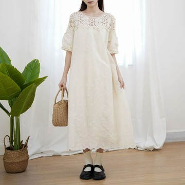 蕾絲鏤空圓領洋裝330320