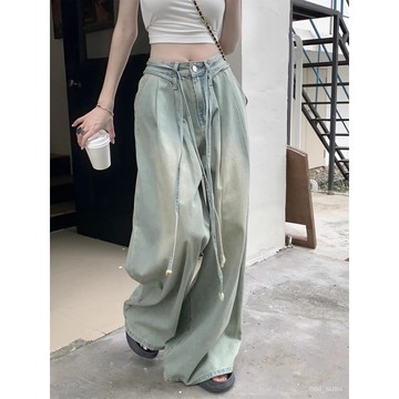 P3-【限時特賣】牛仔褲女 牛仔長褲 高腰牛仔褲 牛仔寬褲 高腰褲 長褲女 垂感復古懷舊牛仔拖地長褲女2024秋季新款高