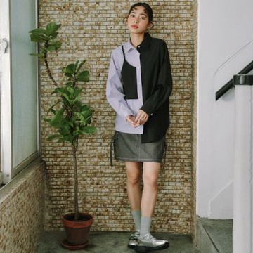 【Dailo】個性雙腰頭仿牛仔短裙 藍 灰