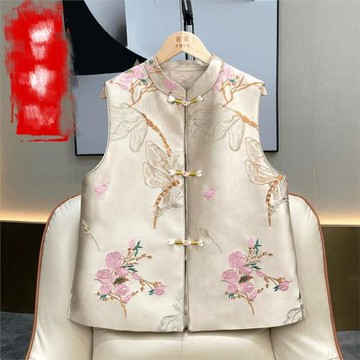 春秋國風織錦金絲提花馬夾女新中式復古提花文藝馬甲坎肩背心外套