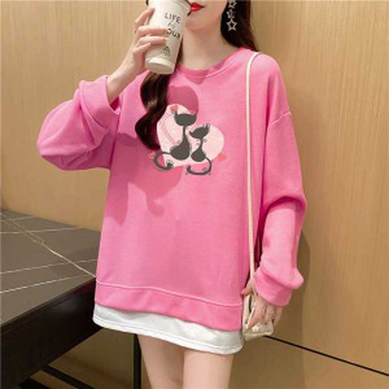 即納 大きいサイズ レディース 秋新作 スウェット トレーナー 長袖 韓国ファッション イラスト ロゴ 猫 秋新作 ゆったり 体型カバー オ 通販 Lineポイント最大get Lineショッピング