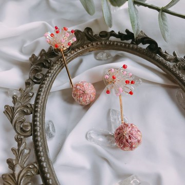 花神.櫻色粉 珠花手毬手鞠 耳環