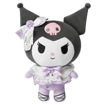 WOONUE 酷洛米Kuromi精緻刺繡蕾絲絨毛玩偶 蕾絲蝴蝶結正版授權 30cm A款黑色酷洛米  1個