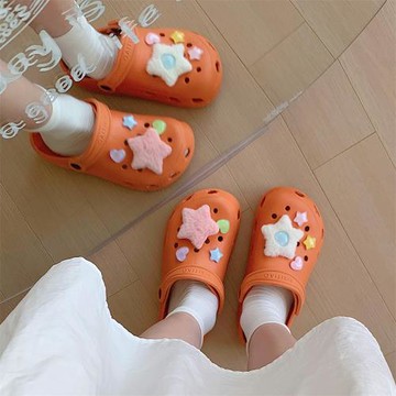 細細條 甜酷可愛五角星星洞洞鞋夏季防滑eva軟底少女心沙灘涼拖鞋