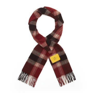 紅格紋純羊毛流蘇圍巾-725213352032