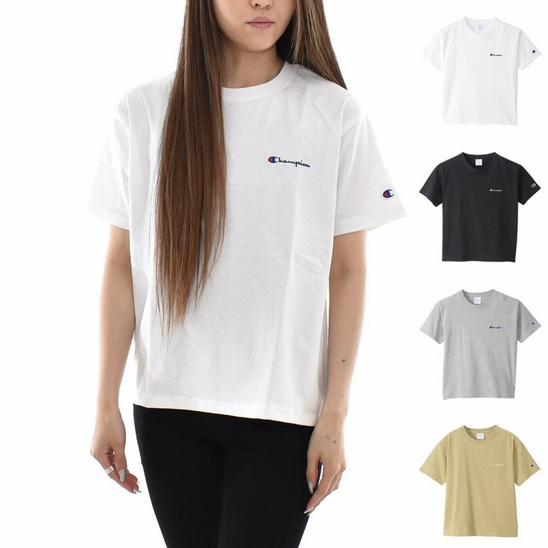 Champion チャンピオン Tシャツ レディース ウィメンズ ショートスリーブtシャツ Cロゴ 刺繍 シンプル 半袖tシャツ カジュアル ブラック ホワイト グレー カーキ 通販 Lineポイント最大get Lineショッピング