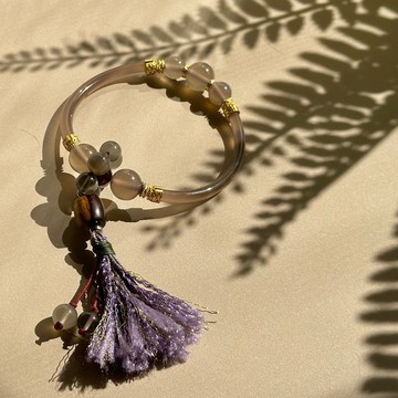 真環的煙花 | 石榴石 | 烟紫瑪瑙 | 皮革手工流蘇 | 銀月光