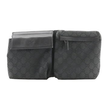 【日本直送】Gucci GUCCI 側背包 腰包 28566 GG帆布 × 皮革 黑色 男女皆宜【二手品】
