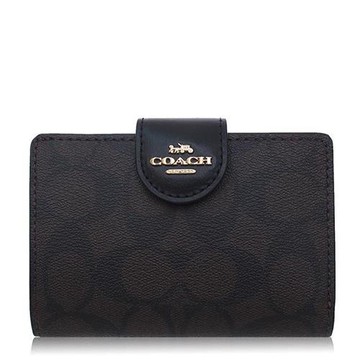 COACH 經典 PVC / CORNER / 拉鏈中夾_深咖
