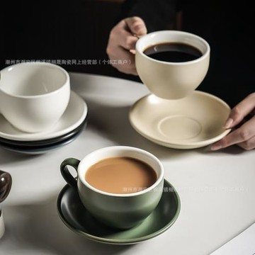 北歐復古咖啡杯碟套裝陶瓷拉花杯拿鐵杯子商務酒店杯碟早餐馬克杯