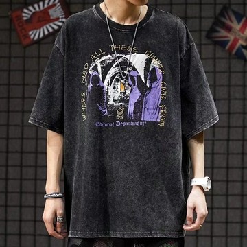 【MLM】潮流紫色印花短袖 上衣短袖短T 簡約百搭 五分袖