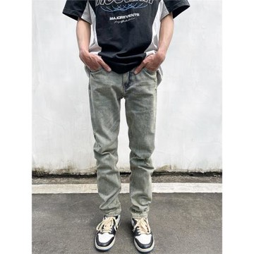 ONPT高街黃泥染破洞修身小腳牛仔褲男女水洗潮牌彈力顯瘦做舊長褲