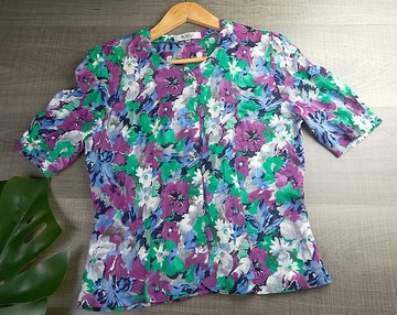 復古彩色花卉印花女式襯衫| 女式襯衫