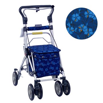【Rollker羅克】購物車 助行車 助步車 手推車 購物推車 折疊收納 步行輔助車 銀髮族(NO.335-碎花藍)