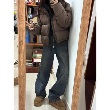 美拉德咖色羽絨棉服女冬高級感小個子加厚肯豆短款面包服棉襖外套