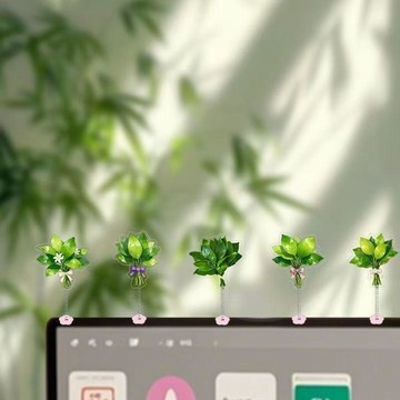 🍏初夏上新🍏柚子葉去晦氣電腦飾品彈簧搖搖樂轉運幸運亞克力創意屏幕裝飾品