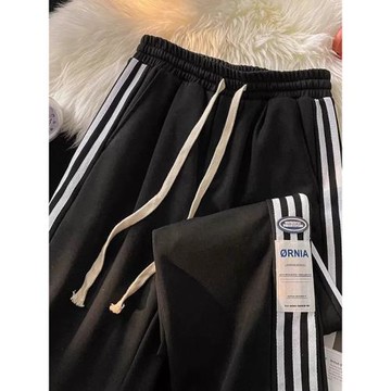 特大碼300斤美式復古薄款衛褲闊腿褲男女夏季寬松百搭休閑運動褲2