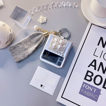 適用三星Galaxy Z flip3行李箱指環手機殼女款支架保護套針織手鏈