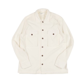 Universal Works寬鬆修身大口袋燈芯絨柔軟排釦方領襯衫米白色