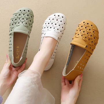 【35-41全尺碼】娃娃鞋．日系編織皮革簍空平底包鞋．白鳥麗子