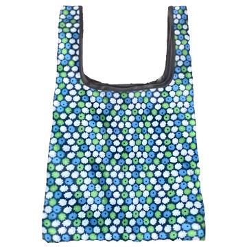 FIFIOO 手腕型立體環保購物袋 23x19x24cm 可折疊 收納袋 隨身  藍綠白小花  1個