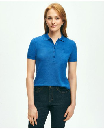 Brooks Brothers Women's Supima Cotton Stretch Pique Polo Shirt | Dark Blue Heather | Size Large