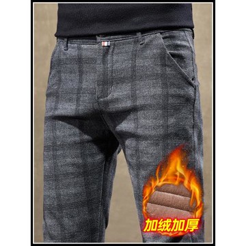 2025新款秋季高端休閑褲男士秋冬潮牌修身直筒商務格子秋冬長褲子