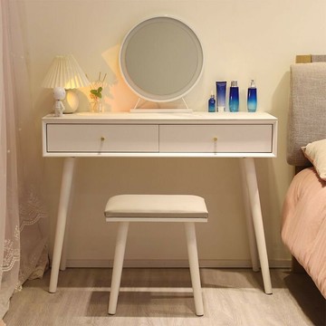 化妝桌 鏡台 梳妝台 免運 開立發票 實木北歐梳妝臺簡約現代輕奢化妝臺臥室一體收納環保床頭柜寫字桌