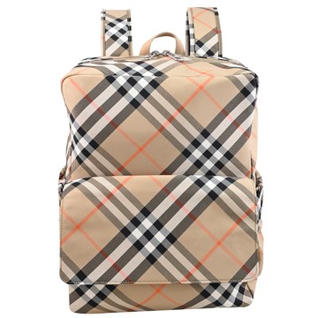 BURBERRY 8089846 經典格紋尼龍混紡前翻蓋後背包.米色