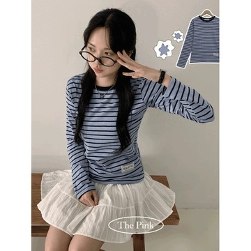Codibook｜韓國 thepink 雙色條紋圓領長袖T恤［預購］長袖上衣 T恤 女裝