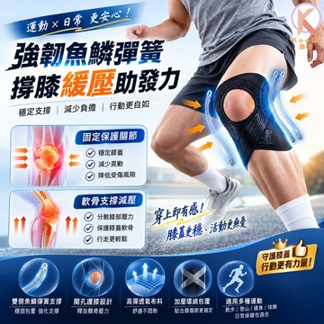 【🔥高品質】魚鱗彈簧護膝 運動護膝 加壓支撐 穩定髕骨 SBR減壓墊 透氣防滑 魔鬼氈固定 跑步 登山 健身 男女適用