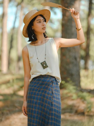 3顔色 油植物染油絲漢麻棉背心 簡約寬鬆上衣