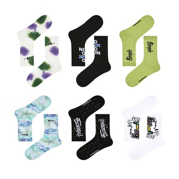 男士3雙裝中筒襪  休閑運動襪子 紮染塗鴉禮盒襪 交換禮盒