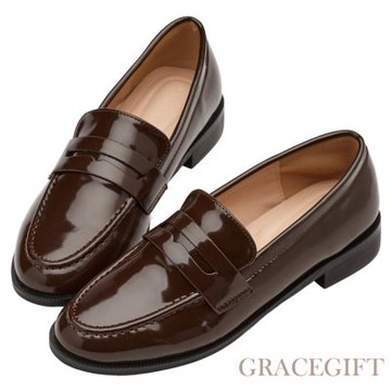 【Grace Gift】歐美便仕軟墊低跟樂福鞋 咖