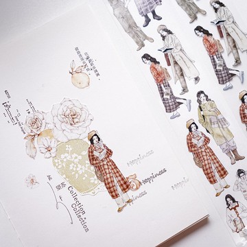 梔曉 和紙 霧面PET膠帶 輕復古風 女孩人物