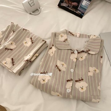 ins小狗睡衣女網紅風2025年新款長袖純棉紗布卡通可愛學生家居服