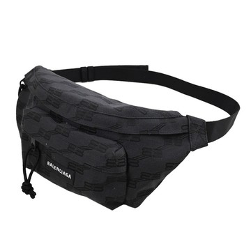 BALENCIAGA 巴黎世家 713042 滿版緹花斜背胸口包/腰包.深灰/黑