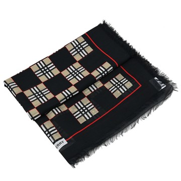 BURBERRY 經典格紋撞色薄款絲質披肩/圍巾(黑)