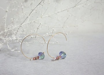 18K 眉月圈 水晶耳針