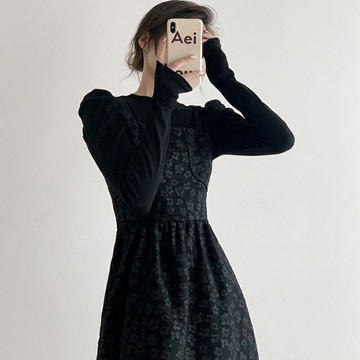 高級感套裝打底黑色提花連衣裙御姐風法式設計感氣質針織衫兩件套