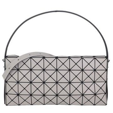 ISSEY MIYAKE 三宅一生 BAOBAO 米色皮質三角方格4x8雙帶斜背/肩背包