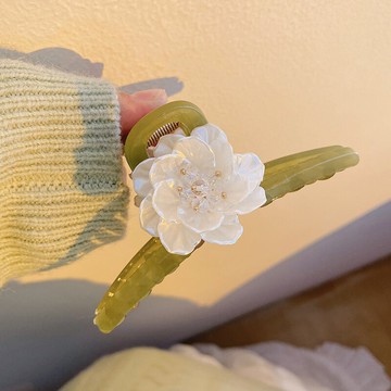 優雅氣質山茶花抓夾夏季設計感小眾鯊魚發抓夏天后腦勺發夾女