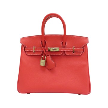 【二手名牌BRAND OFF】HERMES 愛馬仕 蜜桃粉 Epsom皮革 Birkin 25 柏金包 手提包 □P刻