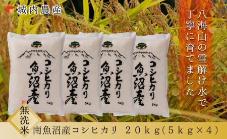 新米 令和５年産 南魚沼産コシヒカリ 無洗米２０ｋｇ　 城内農産