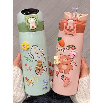 兒童智能顯溫保溫杯女可愛高顏值吸管杯小學生上學大容量便攜水杯