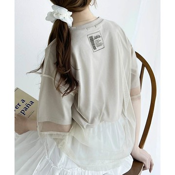 日本 Classical Elf - Java 薄紗層次酷甜五分袖上衣-米杏x象牙白紗